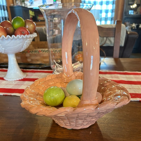 Vintage Holiday Vintage Ceramic Easter Basket And Easter Eggs